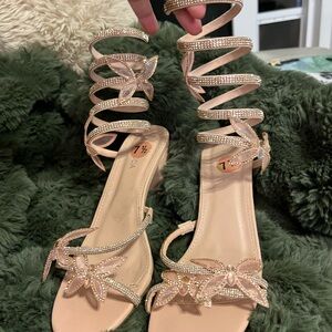 TOP Moda Pink Crystal Spiral-Strap Heeled Sandals